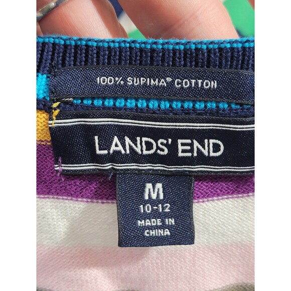 LANDS' END M Multicolor Striped Crewneck Knit Sweater Pullover Top Jumper EUC - Picture 8 of 11